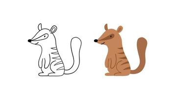 Cute hand-drawn numbat character. Vector illustration. Contour and color version.