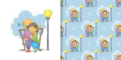 The pattern set of old couple celebrate the valentine in the city garden vector