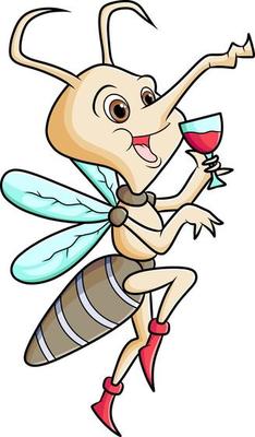 The happy mosquito is drinking a glass of blood