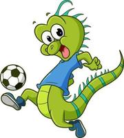 la iguana feliz está jugando al fútbol vector