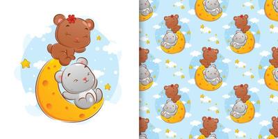 The pattern set the two bear playing in the moon in the day vector