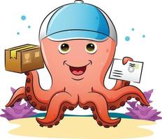 The courier octopus is holding the letter and the box vector