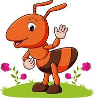 The big ant is waving the hand in the garden vector