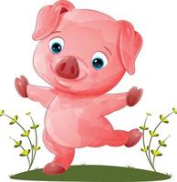 The cute pig is dancing and posing in the garden vector