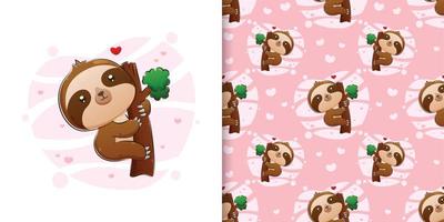 The cute sloth holding the branch of tree vector