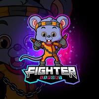 The fighter mouse with nunchakus esport logo design vector