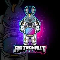 The astronaut rabbit esport logo design vector