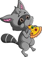 The raccoon is eating a slice of pizza vector