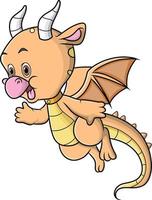 The cute dragon with the horn is flying and waving the hand vector