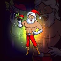 The young santa holds the love gift esport mascot design vector