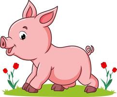 The pig is playing the garden vector