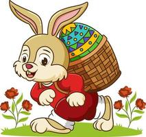 The rabbit is bringing a basket of the easter egg vector