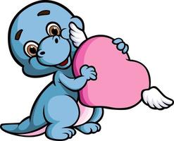The cute brontosaurus is hugging a love with the wings vector