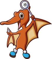 The pteranodon is playing the badminton and holding the racket vector