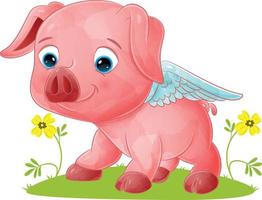 The big angel pig is crawling and posing with the cute face vector