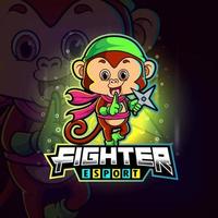 The fighter monkey with shrunken esport logo design vector