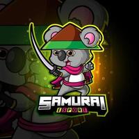 The cool samurai koala esport logo design vector