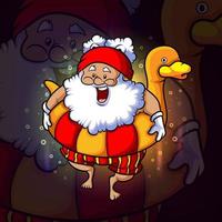 The santa with the duck tire esport logo design vector