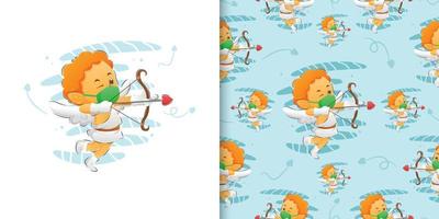 The little cupid using a mask and holding the bow in pattern set vector