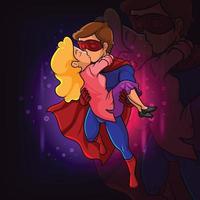 The superhero hold the girl and kissing vector