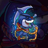 The pirates shark with the anchor esport mascot design vector