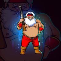 The angry santa soldier holds the gun esport logo design vector