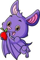 The cute bat is holding the apple for eat vector