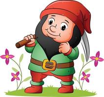 The dwarf is holding the pickaxe and standing in the garden vector