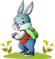 The cool rabbit is going to school vector