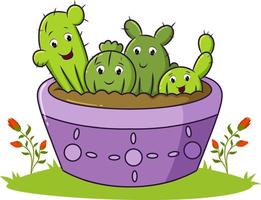 The happy cactus are planted on the bowl vector