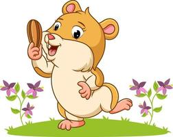 The hamster is holding a sunflower seed vector
