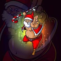 The wushu santa with the magic candy stick esport mascot design vector