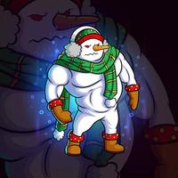 The big snowman with muscle esport mascot design vector