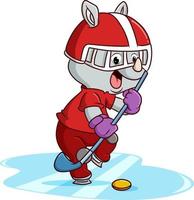 The rhino playing the hockey ice skate vector