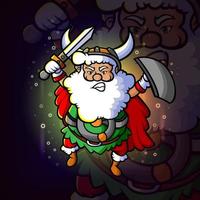 el vikingo santa está listo para el diseño de la mascota de la lucha esport vector