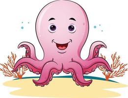 The happy octopus is posing and smiling under the water vector