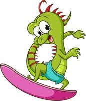 The iguana is doing the surfing on the wave vector