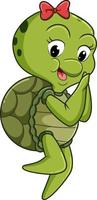 The girly turtle with the ribbon clip is standing vector