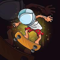 The skateboard boy and using astronaut helmet