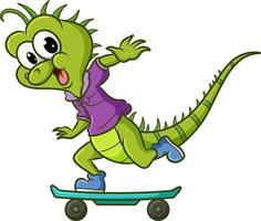 The sporty iguana is doing the skateboard vector