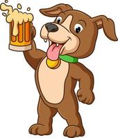 El perro celebra el festival con cerveza de raíz. vector