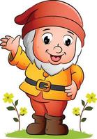 The happy dwarf is waving and smiling in the garden vector