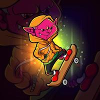 The witch played the skateboard esport mascot design vector