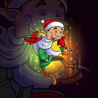 The happy elf wearing the santa costume esport logo design vector