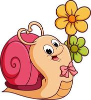 The happy girly snail is posing near the colorful flower vector