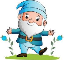 The dwarf is dancing with the good costume in the garden vector