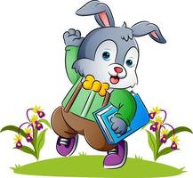 The rabbit teacher is waving the hand in the garden vector