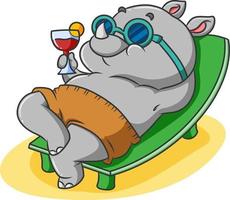 The baby rhino is sunbathing on the beach vector