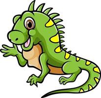 The cute iguana is giving the happy face and waving the hand vector