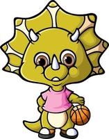 The triceratops is playing the basket ball with the good costume vector